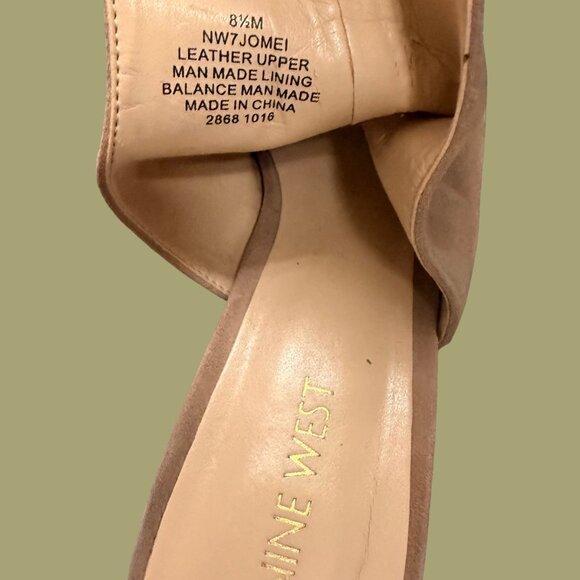Nine West “Jomei” Peep Toe Block Heel Sandals – Tan Suede Leather (Size 8.5M) - Picture 7 of 11